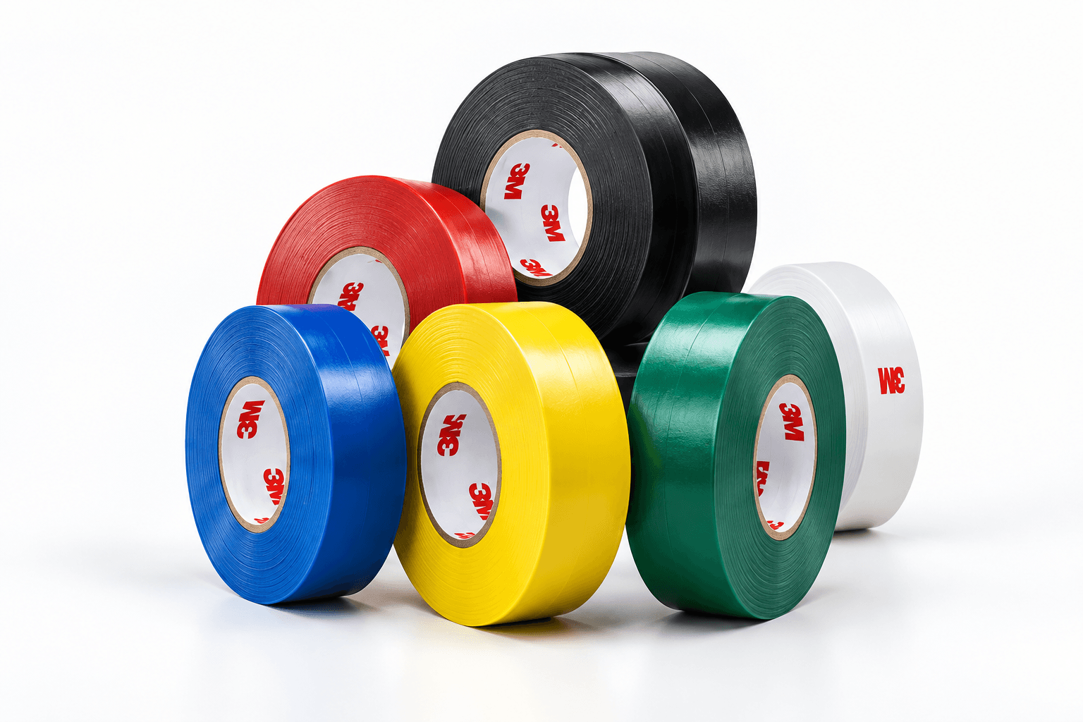 Illustrative range of black and coloured Temflex 165 vinyl electrical tape rolls