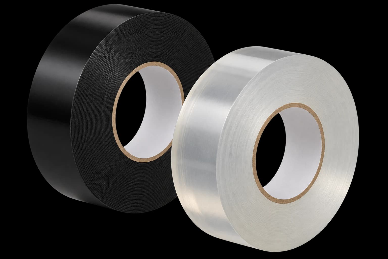 Illustrative dark and transparent double-sided acrylic tape rolls