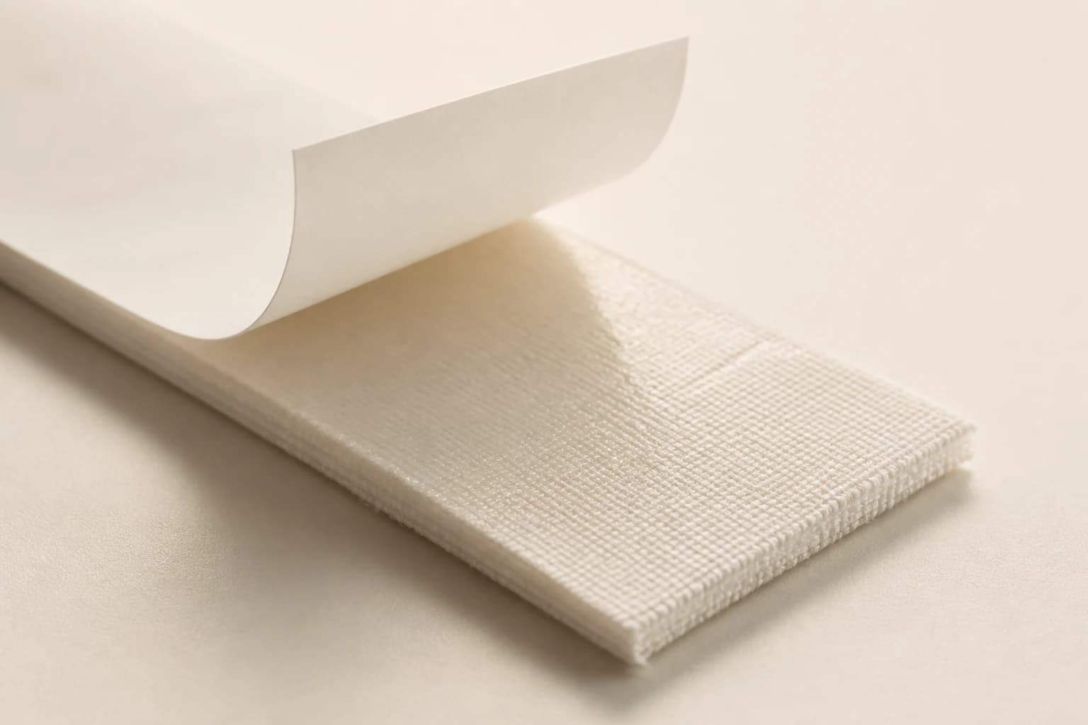 Conceptual close-up of cloth reinforcement and a lifted release liner