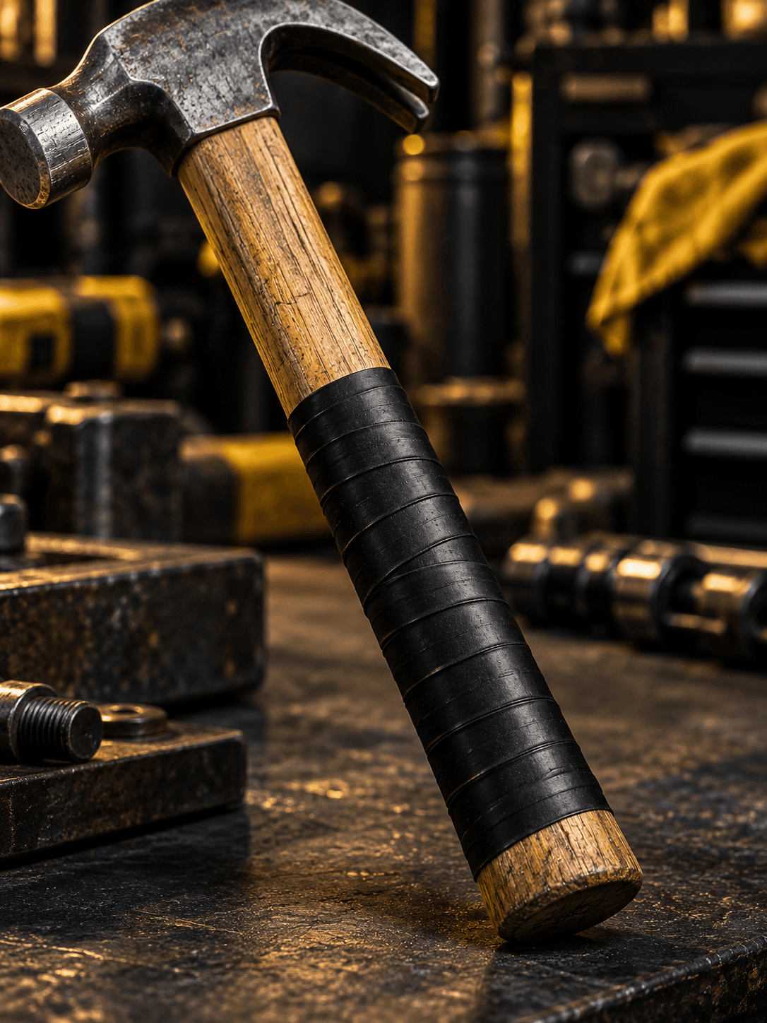Black rubber tape wrapped around an intact tool handle