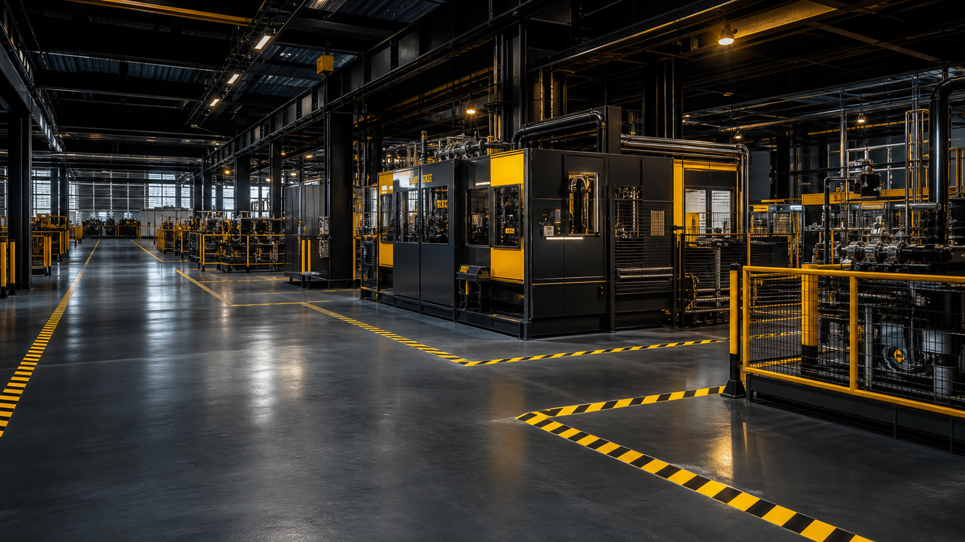 Illustrative factory floor with organized marking lines