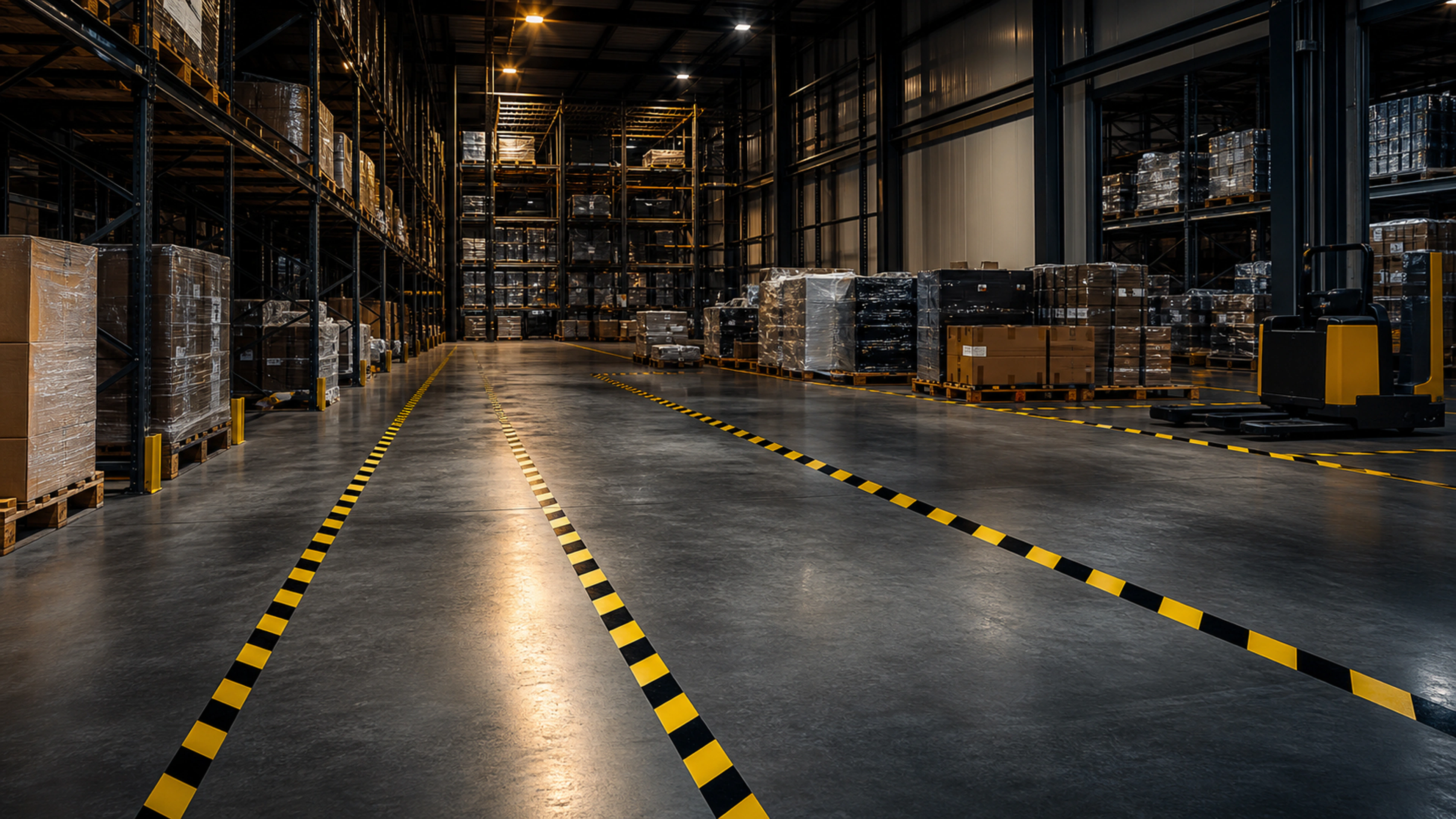 Illustrative logistics centre with aisle markings