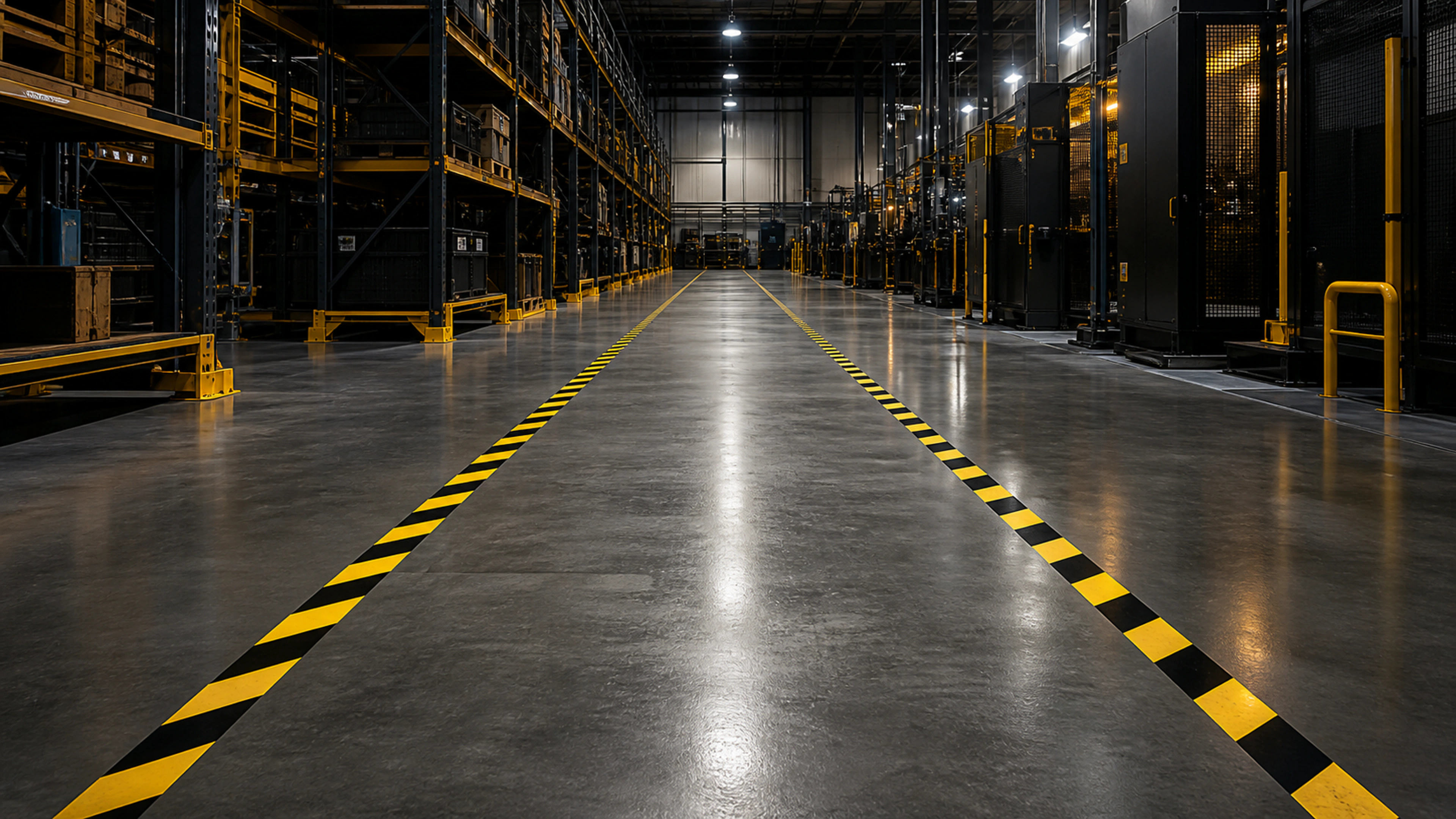 Illustrative marked walkway in an industrial interior