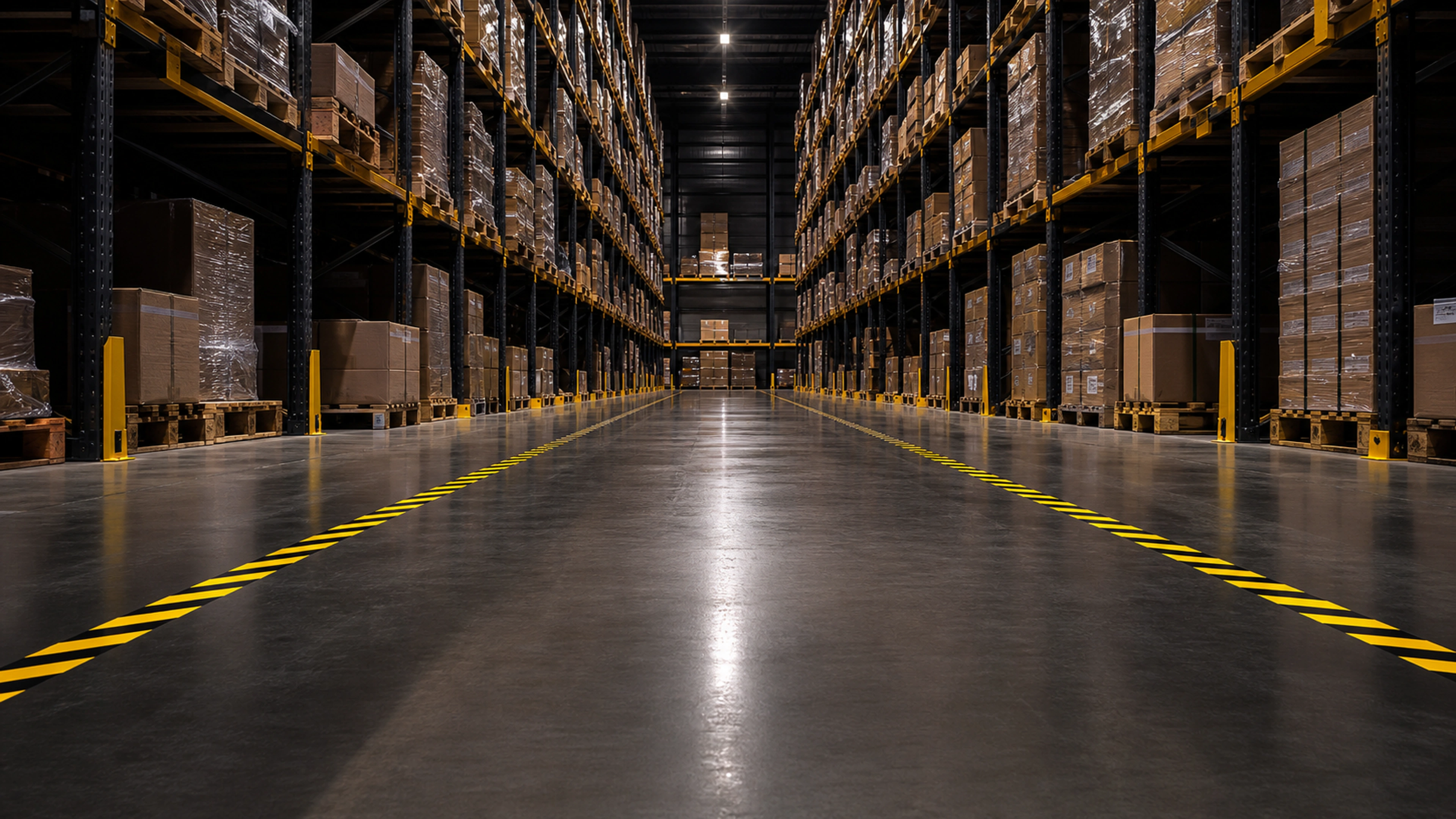 Illustrative warehouse aisle with floor markings
