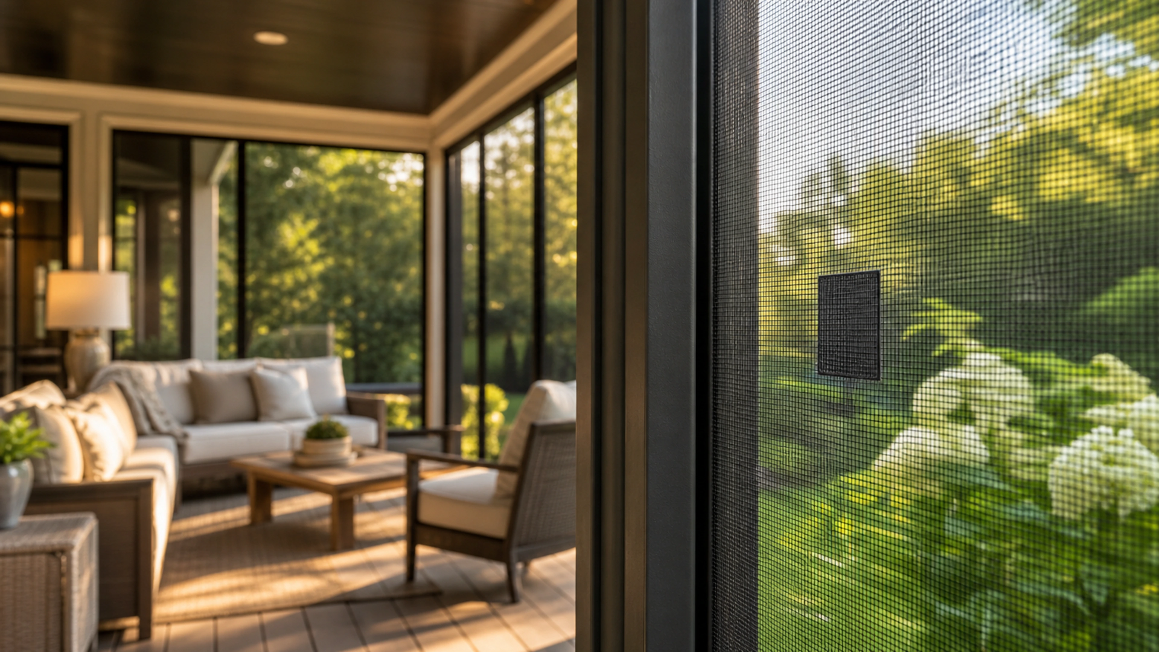 Patio protected by insect-screen mesh