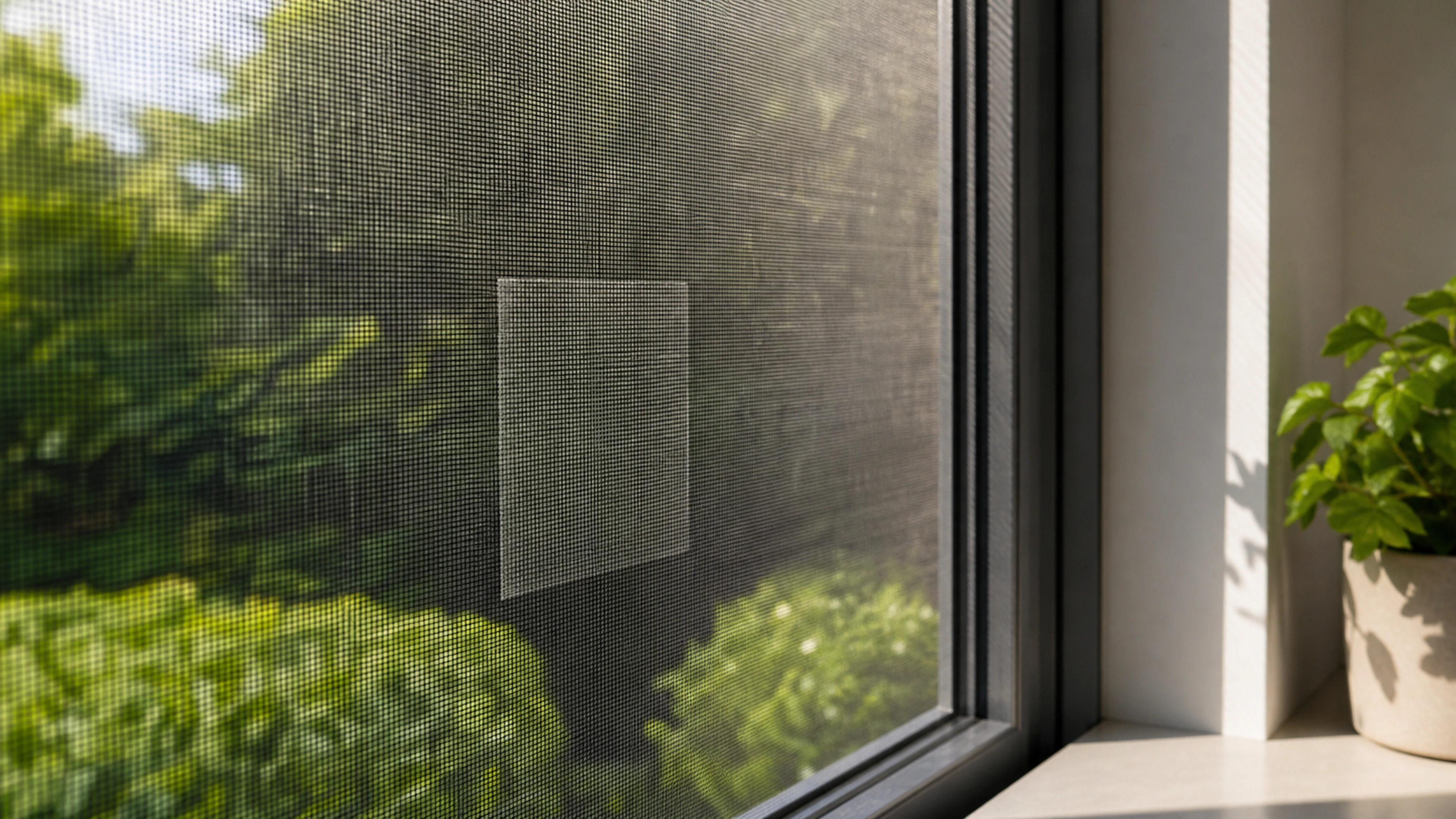 Window fitted with insect-screen mesh