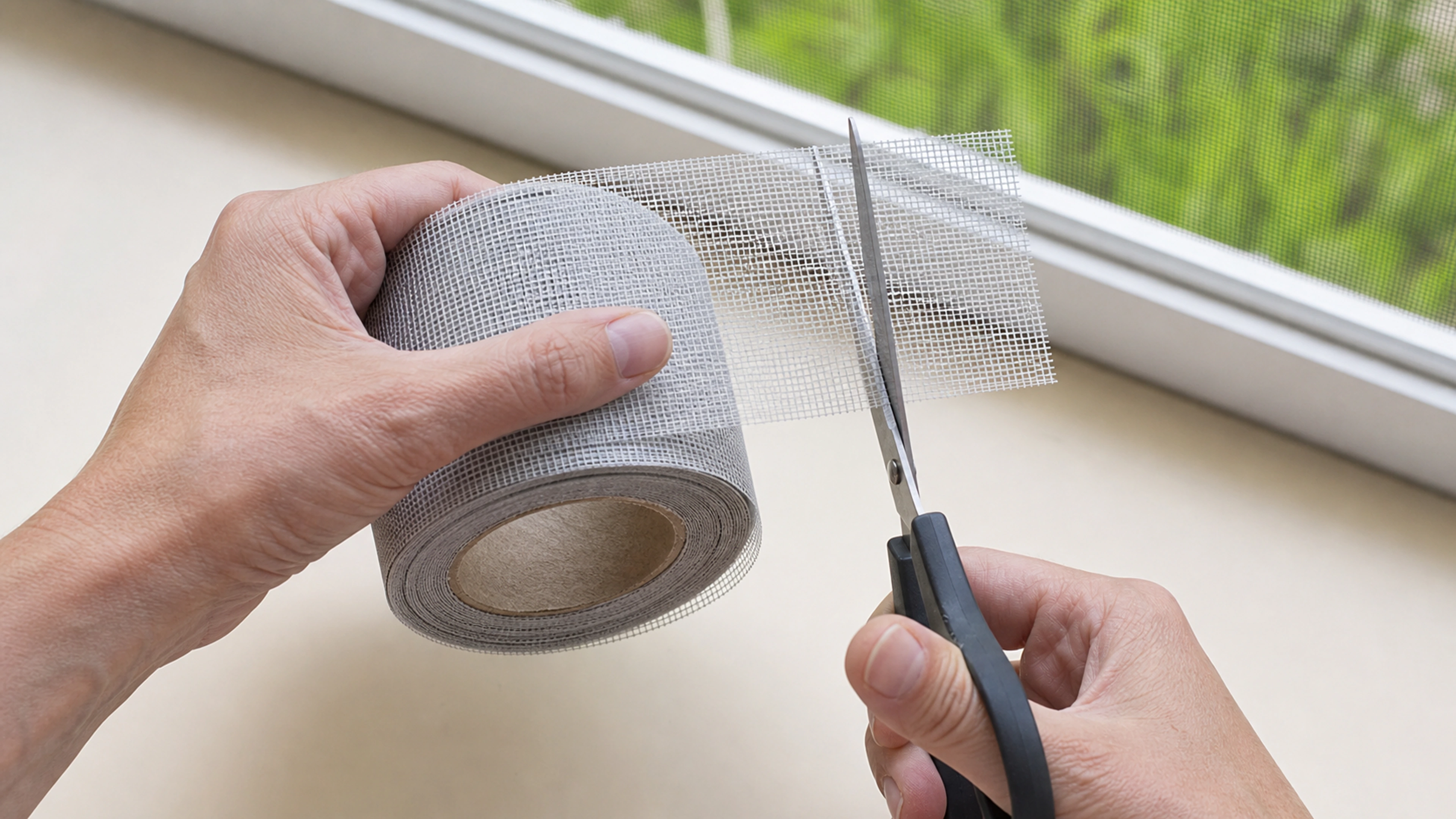 Cutting mesh repair tape to size