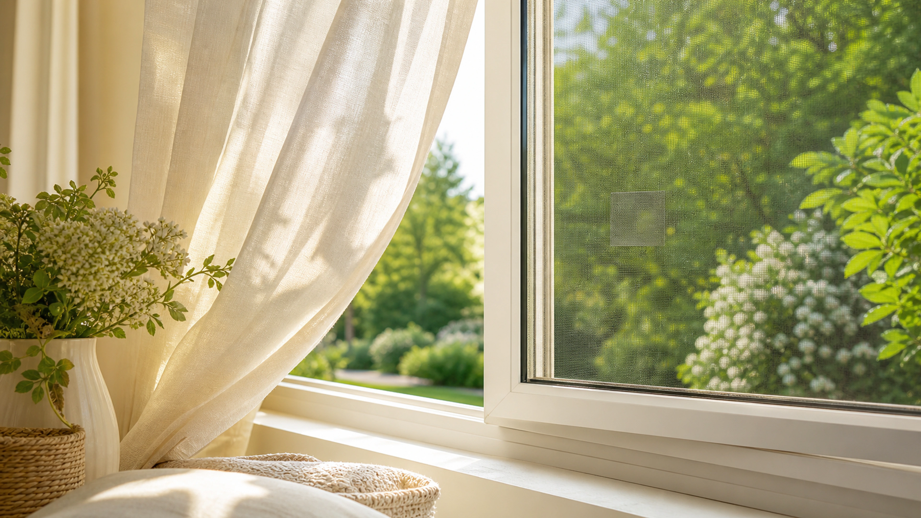 Repaired window screen in use