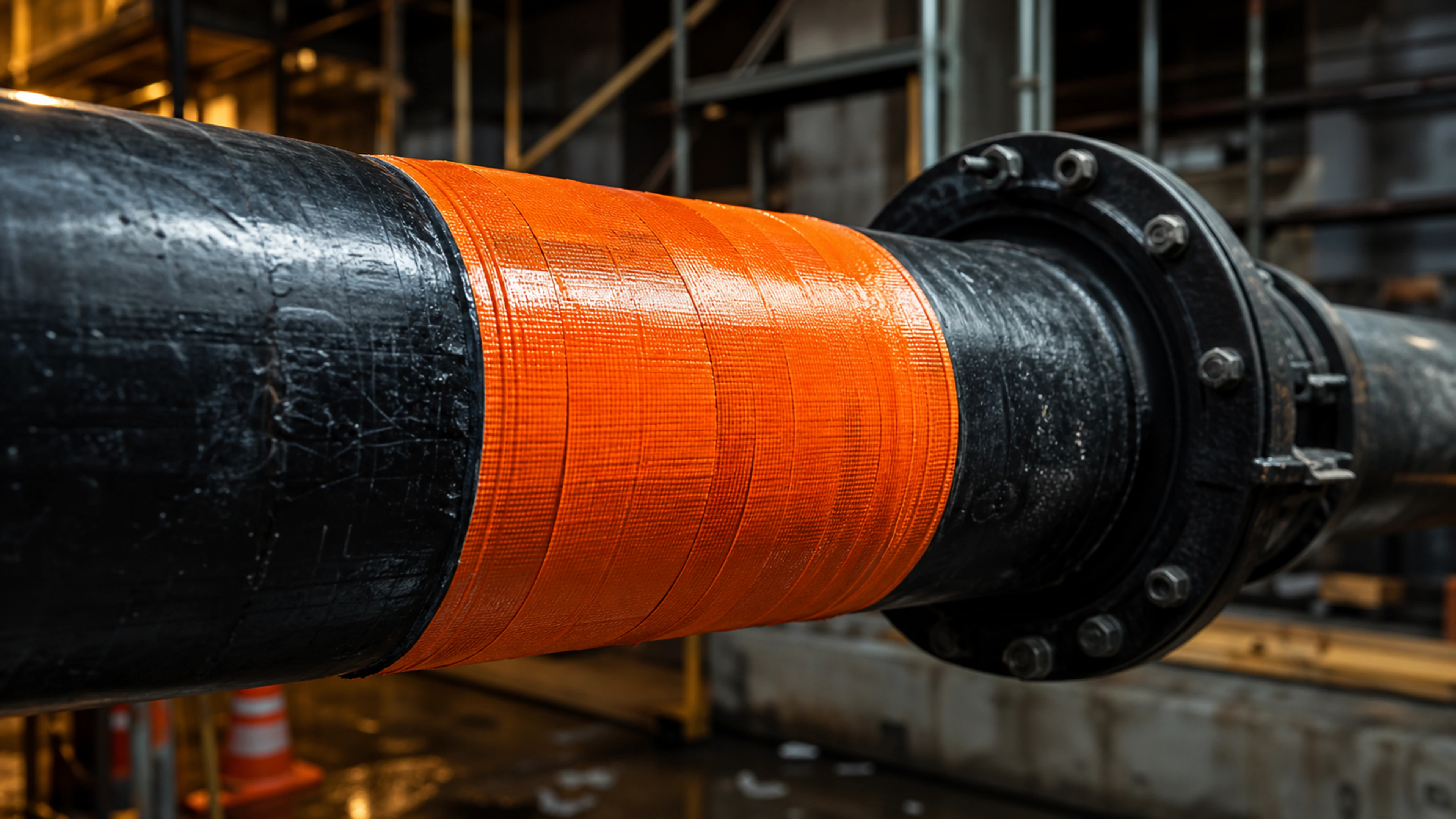 Orange construction tape on a compatible construction detail