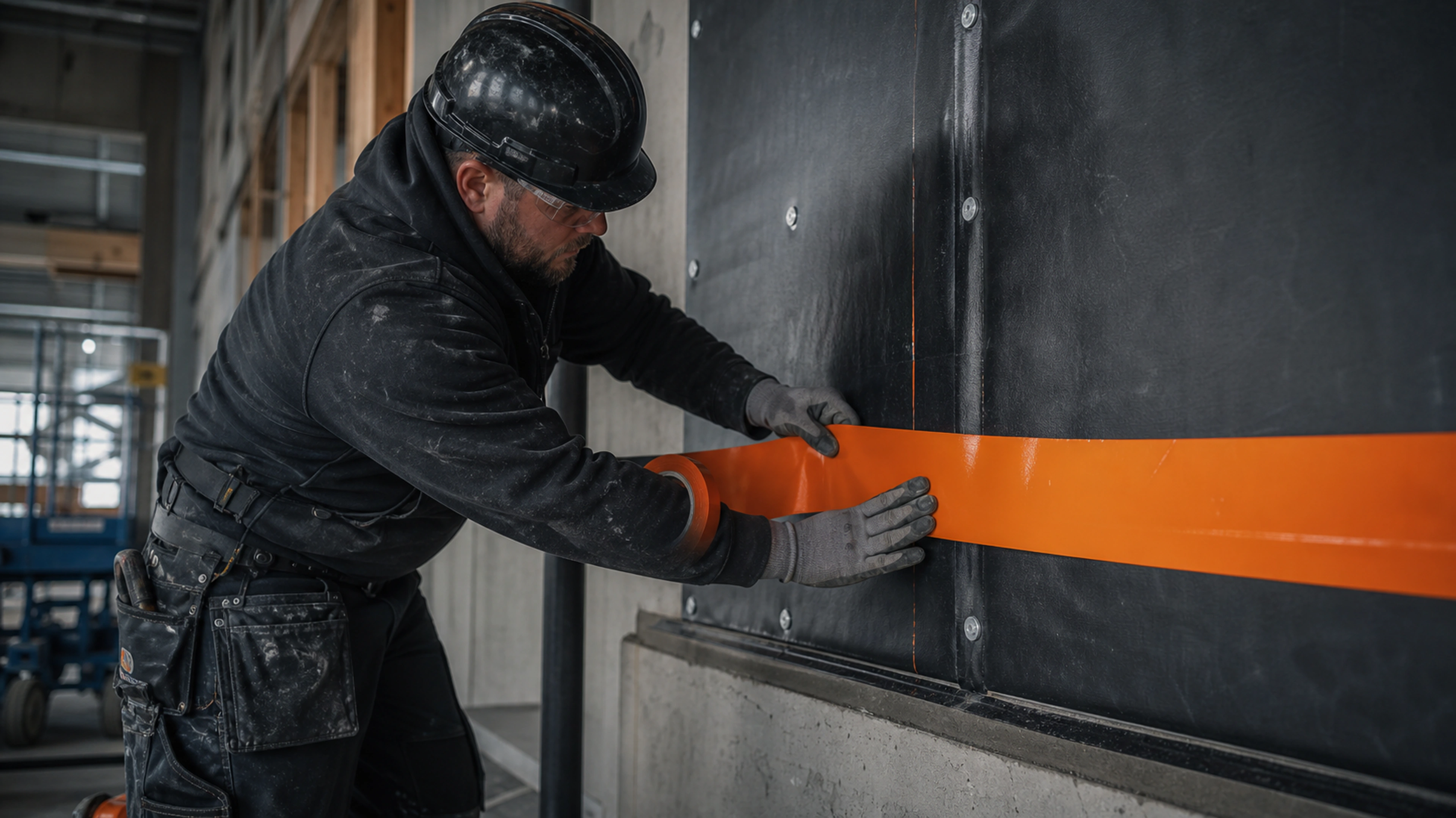 Construction-site use of orange PE-backed tape