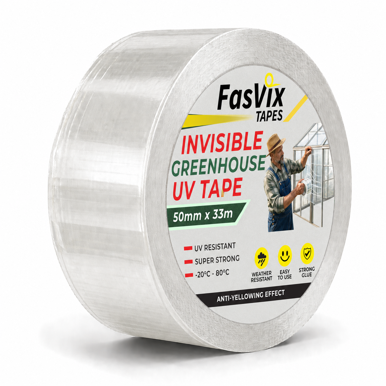 FasVix greenhouse repair tape, shown in the 50 mm width
